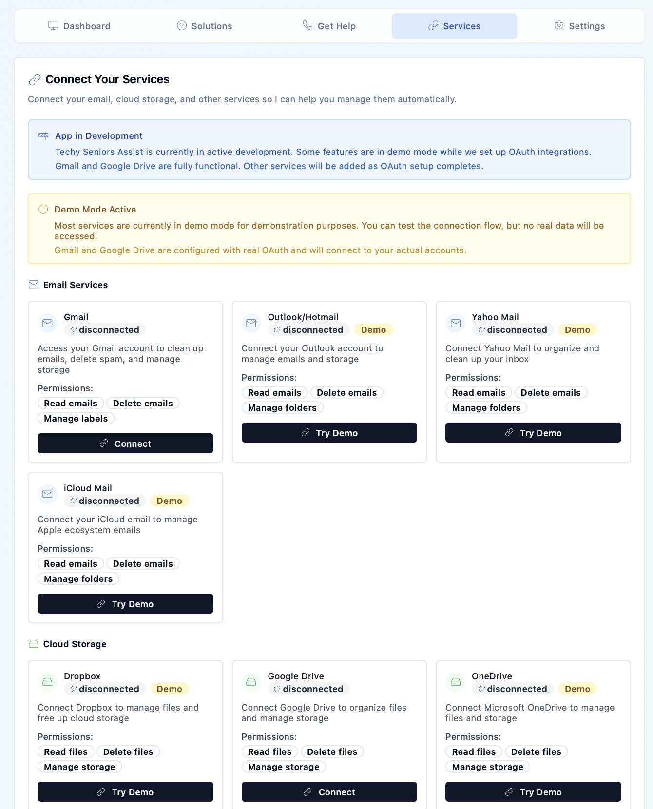 Service Connections Interface
